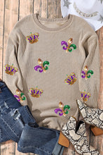 Load image into Gallery viewer, Khaki Mardi Gras Sequin Crown Fleur De Lis Corded Sweatshirt