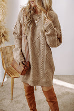 Load image into Gallery viewer, Burgundy Cable Knit Drop Shoulder Loose Fit Sweater Dress