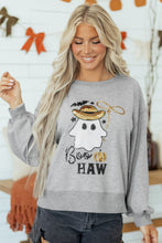 Load image into Gallery viewer, Medium Grey Sequin Western Ghost Print Long Sleeve Round Neck Sweatshirt