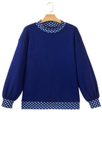 Load image into Gallery viewer, Dark Blue Colorblock Polka Dot Contrast Trim Oversized Sweatshirt