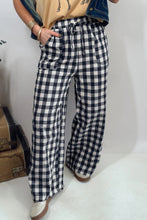 Load image into Gallery viewer, Blue Gingham Plaid Tie Elastic Waist Shift Pants