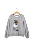 Load image into Gallery viewer, Medium Grey Sequin Western Ghost Print Long Sleeve Round Neck Sweatshirt