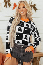 Load image into Gallery viewer, Black High Neck Drop Shoulder Geometric Print Sweater