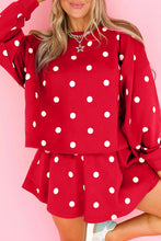 Load image into Gallery viewer, Red Polka Dot Raw Hem Relaxed Pullover Loose Skort Two Piece Set