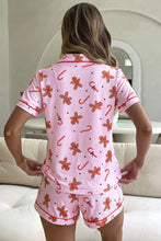 Load image into Gallery viewer, Pink Short Sleeve Placket Shell Button Elastic Waist Lounge Set