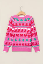 Load image into Gallery viewer, Pink Christmas Holiday Graphic Round Neck Knit Sweater