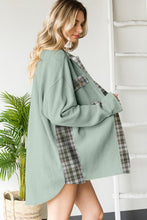 Load image into Gallery viewer, Grass Green Plaid Patchwork Waffle Thermal Knit Shacket
