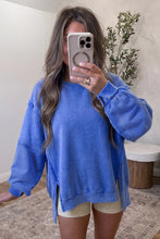 Load image into Gallery viewer, Sky Blue Mineral Wash Split Hem Loose Tunic Sweatshirt