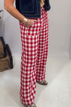 Load image into Gallery viewer, Red Gingham Plaid Tie Elastic Waist Shift Pants