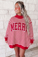Load image into Gallery viewer, Red Stripe Christmas Slogan Embroidery Patched Mock Neck Oversized Sweatshirt