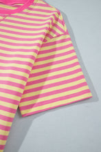 Load image into Gallery viewer, Pink Stripe Colorblock Trim Crew Neck Loose Tee Drawstring Elastic Waist 2pcs Pant Set