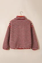 Load image into Gallery viewer, Red Striped Fuzzy Colorblock Button Placket Sweatshirt