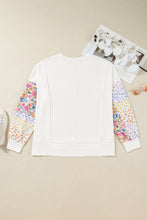 Load image into Gallery viewer, White Plus Size Exposed Seam Detail Contrast Dot Floral Patchwork Sleeve Sweatshirt