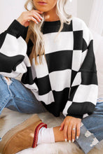 Load image into Gallery viewer, Black Checkered Bishop Sleeve Sweater
