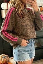 Load image into Gallery viewer, Brown Leopard Print Striped Detail Relaxed Pullover Sweatshirt