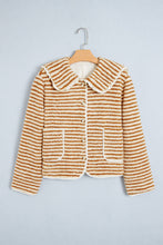 Load image into Gallery viewer, Brown Stripe Striped Fleece Button Front Long Sleeve Regular Fit Jacket