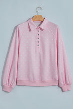 Load image into Gallery viewer, Pink Polka Dot Print Metal Button Collar Casual Pullover Sweatshirt