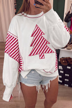 Load image into Gallery viewer, White Striped Contrast Christmas Tree Patchwork Puff Sleeve Top