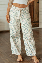 Load image into Gallery viewer, Beige Grommet Knot Waist Floral Barrel Leg Jeans