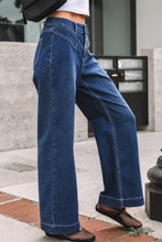 Load image into Gallery viewer, Sail Blue Stitched Waist Detail Loose Cuffed Jeans