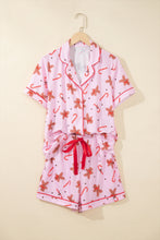 Load image into Gallery viewer, Pink Short Sleeve Placket Shell Button Elastic Waist Lounge Set