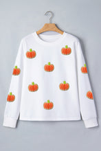 Load image into Gallery viewer, White Glitter Chenille Pumpkin Patch Graphic Long Sleeve Top
