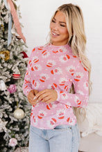 Load image into Gallery viewer, Pink Abstract Santa Print Stand Neck Sheath Long Sleeve Top