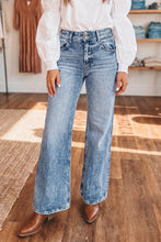 Load image into Gallery viewer, Sail Blue Acid Wash Pocket Detail Flare Jeans