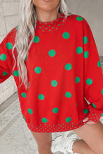 Load image into Gallery viewer, Pink Polka Dot Print Contrast Detail Oversized Tunic Sweatshirt