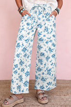 Load image into Gallery viewer, Sky Blue Floral Print Tie Waist Straight Leg Jeans