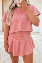 Load image into Gallery viewer, Black 2pcs Cropped Tee and Ruffle High Waist Skort Set