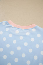 Load image into Gallery viewer, Pink Polka Dot Contrast Trim Long Sleeve Top Drawstring Shift Pants Set