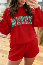 Load image into Gallery viewer, Dark Green Christmas Slogan Print Mock Neck Pullover and Shorts Set