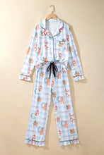 Load image into Gallery viewer, Sky Blue Plaid Cartoon Christmas Pattern Shirt Top 2pcs Pajama Set