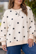 Load image into Gallery viewer, Beige Round Neck Long Sleeve Polka Dot Plus Size Top