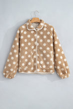 Load image into Gallery viewer, Khaki Polka Dot Faux Fur Metal Button Placket Shift Silhouette Jacket