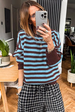 Load image into Gallery viewer, Brown Stripe Color Block Loose Crew Neck Cuffed Sweater