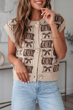 Load image into Gallery viewer, Brown Western Horseshoe Bow Pattern Button Front Sleeveless Knit Sweater