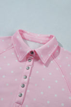 Load image into Gallery viewer, Pink Polka Dot Print Metal Button Collar Casual Pullover Sweatshirt