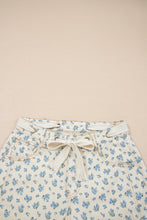Load image into Gallery viewer, Beige Grommet Knot Waist Floral Barrel Leg Jeans