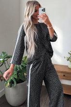Load image into Gallery viewer, Pink Leopard Print Varsity Striped Detail 3/4 Sleeve Top Shift Pant Set