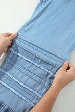 Load image into Gallery viewer, Dusk Blue Ruffled Hem Wide Leg Chambray Pants