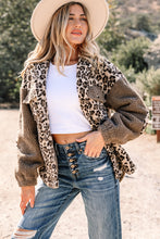 Load image into Gallery viewer, Brown Sherpa Leopard Print Flap Pocket Collared Button Up Jacket