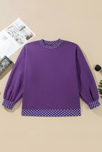 Load image into Gallery viewer, Tillandsia Purple Polka Dot Patchwork Round Neck Plus Size Sweatshirt