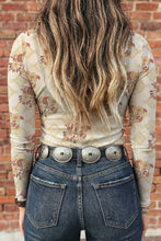 Load image into Gallery viewer, Apricot Floral Print Slim Fit Mesh Long Sleeve Mock Neck Top
