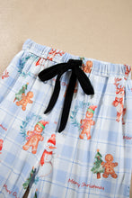 Load image into Gallery viewer, Sky Blue Plaid Cartoon Christmas Pattern Shirt Top 2pcs Pajama Set