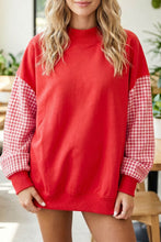 Load image into Gallery viewer, Pink Plaid Sleeve Colorblock Loose Tunic Sweatshirt