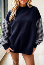 Load image into Gallery viewer, Pink Plaid Sleeve Colorblock Loose Tunic Sweatshirt