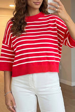 Load image into Gallery viewer, Red Stripe Dropped Shoulder Half Sleeve Relaxed Knit Sweater