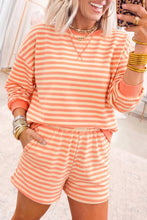 Load image into Gallery viewer, Grapefruit Orange Drop Shoulder Long Sleeve Pullover Elastic Waist Casual Short Set